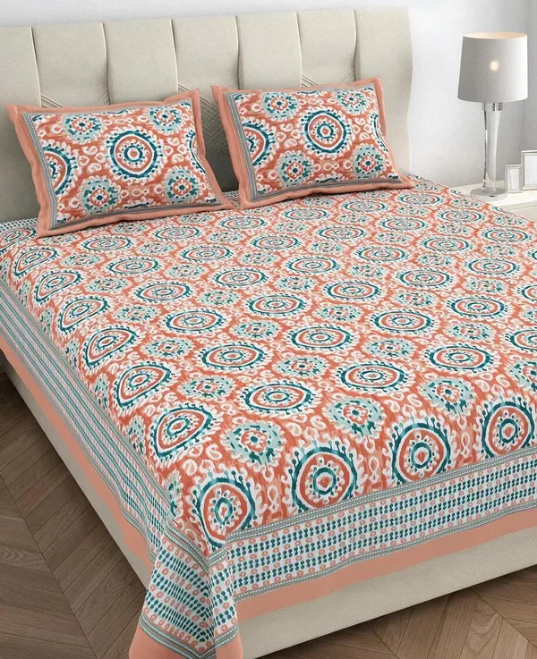 Orange_Medallion_Print_King_Size_Bedsheet_Set