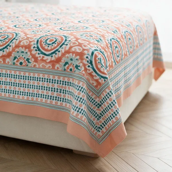 Orange_Medallion_Print_King_Size_Bedsheet_Set