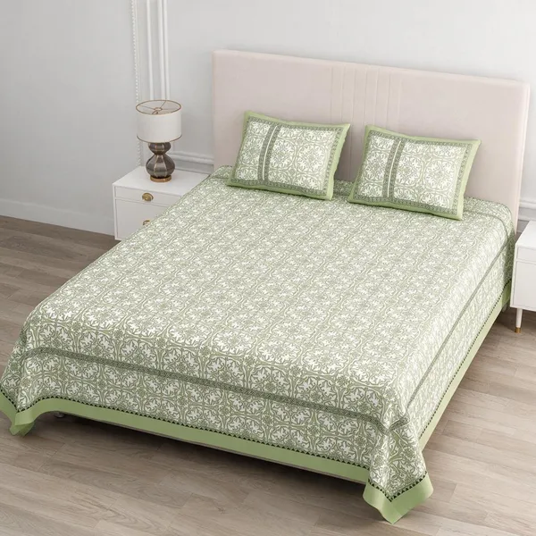 Green_And_White_Floral_Print_King_Size_Bedsheet