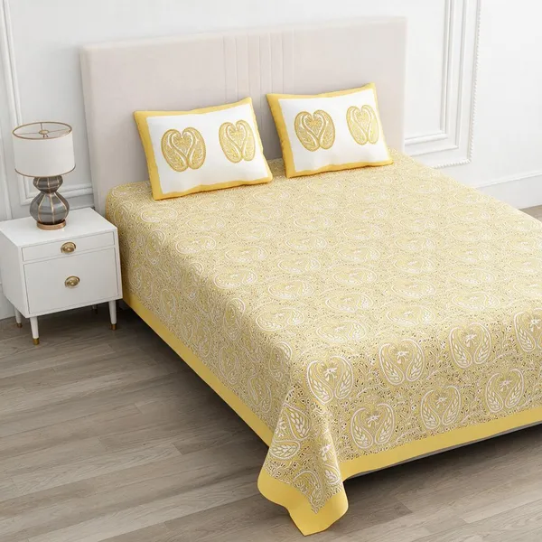 Yellow_Paisley_Print_King_Size_Bedsheet