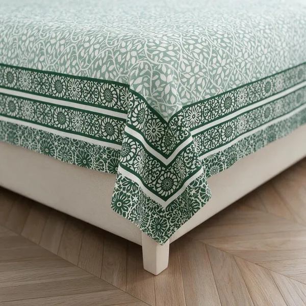 Sea_Green_Floral_Print_King_Size_Bedsheet