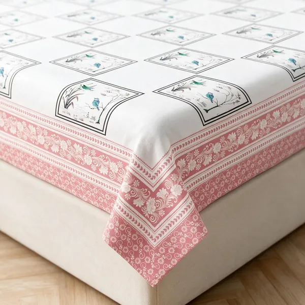 Blush_Pink_Printed_Floral_Bird_King_Size_Bedsheet