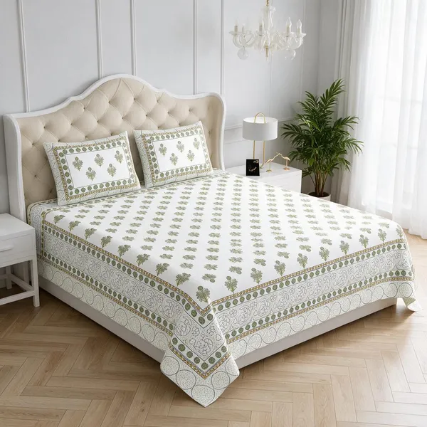 Green_Floral_Print_King_Size_Bedsheet