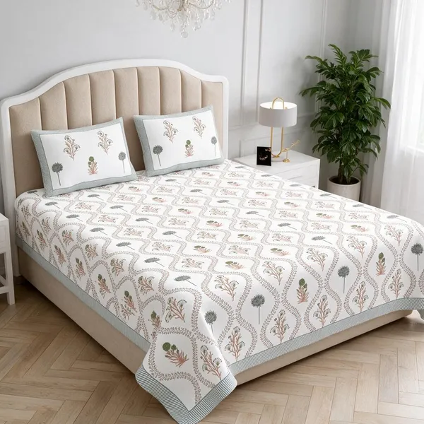 Grey_Printed_Botanical_Pattern_King_Size_Bedsheet