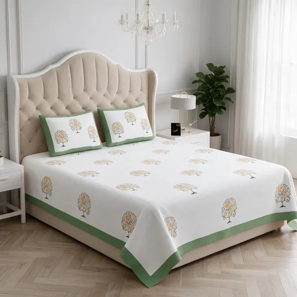 Emerald_Green_Floral_Print_King_Size_Bedsheet_Set