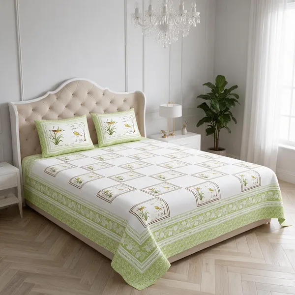 Green_Floral_Print_King_Size_Bedsheet