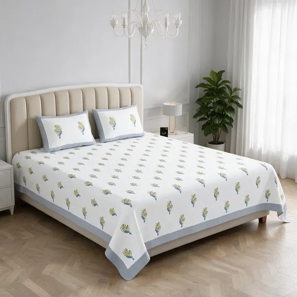 Blue_And_White_Floral_Print_King_Size_Bedsheet