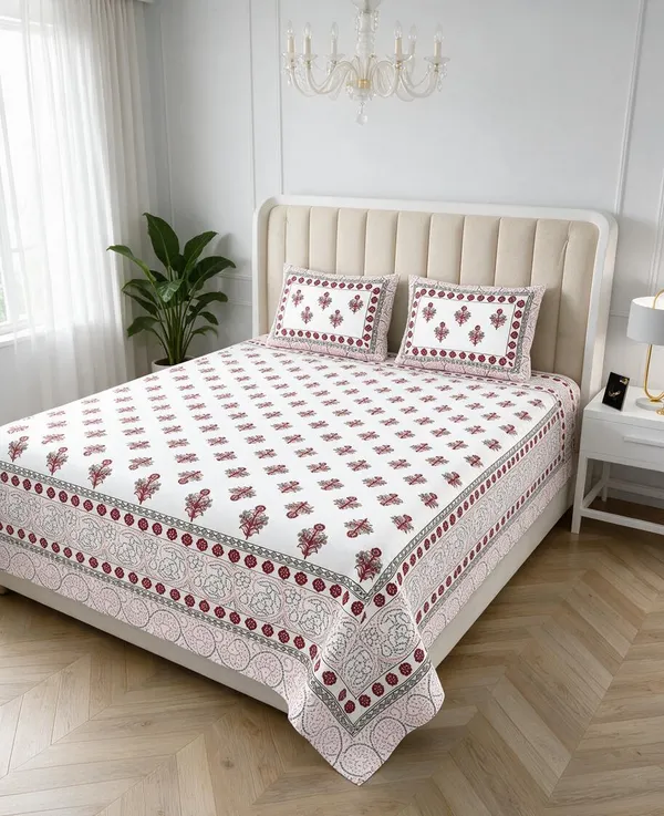 Maroon_Floral_Print_King_Size_Bedsheet