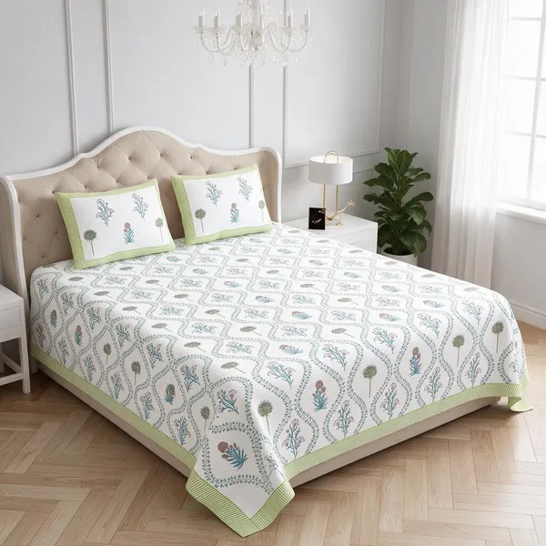 Mint_Green_Floral_Botanical_Print_King_Size_Bedsheet