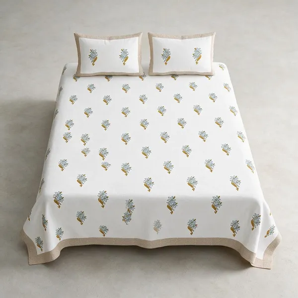 Brown_And_White_Floral_Print_King_Size_Bedsheet_Set