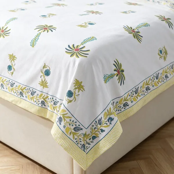 Yellow_Floral_Print_King_Size_Bedsheet