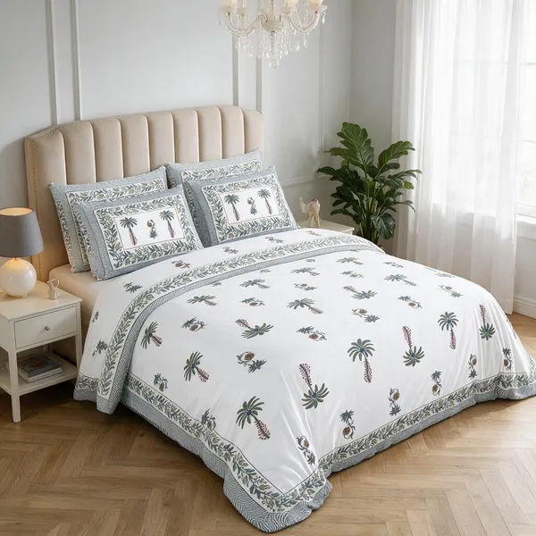 Powder_Blue_Botanical_Print_King_Size_Bedsheet_Set