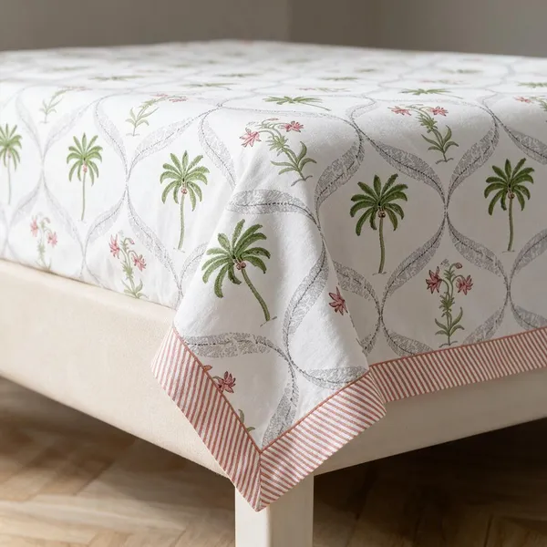 Sage_Green_Printed_Geometric_Palm_Pattern_King_Size_Bedsheet_Set
