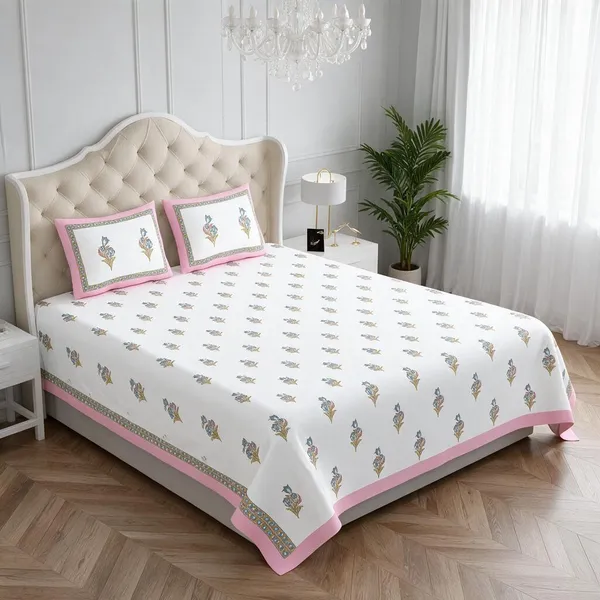 Pink_And_White_Floral_Print_King_Size_Bedsheet_Set