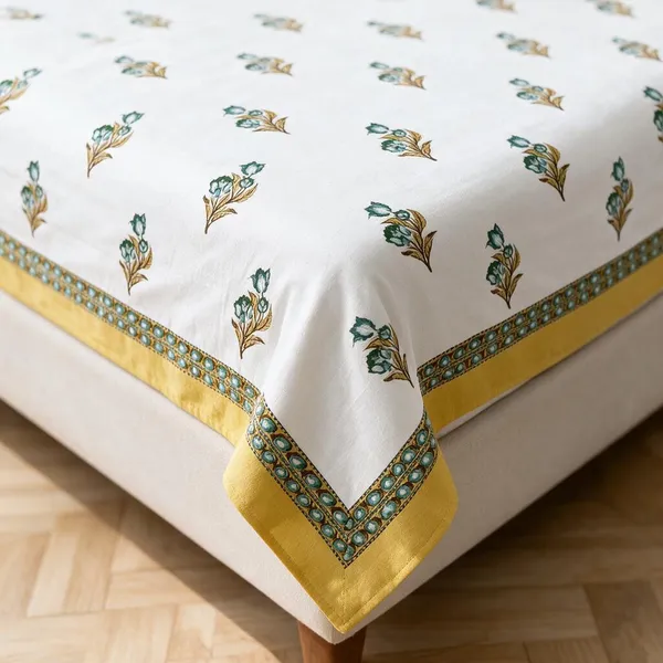 Golden_And_White_Floral_Print_King_Size_Bedsheet_Set