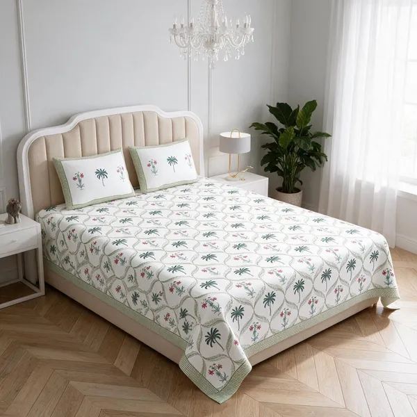 Teal_Printed_Floral_Pattern_King_Size_Bedsheet_Set