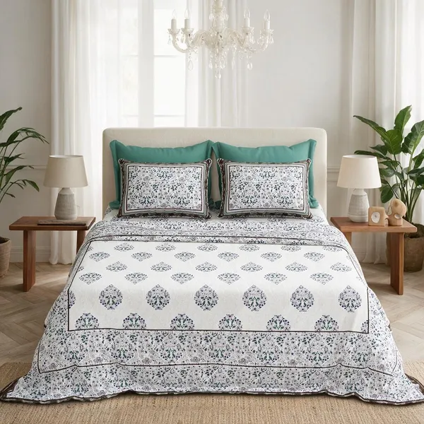 Grey_Cotton_Floral_Print_King_Size_Bedsheet