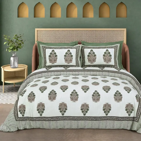 Forest_Green_Botanical_Floral_Print_King_Size_Bedsheet_Set