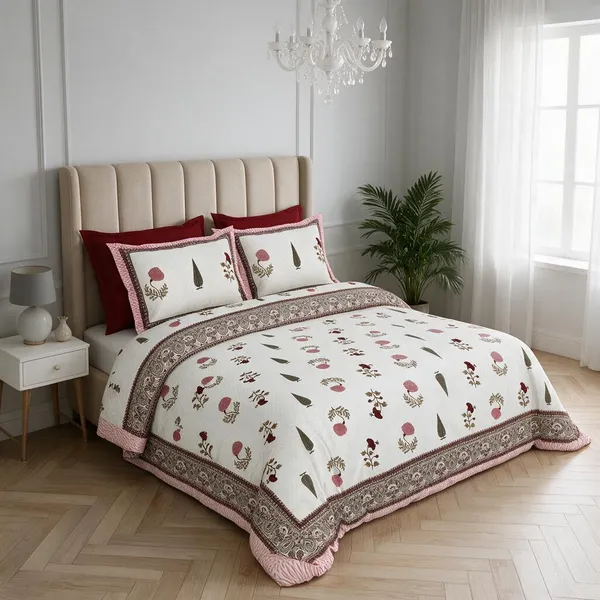 Maroon_And_White_Floral_Print_King_Size_Bedsheet_Set