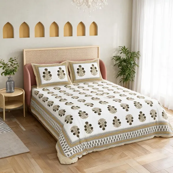 Olive_Green_Printed_Floral_King_Size_Bedsheet_Set
