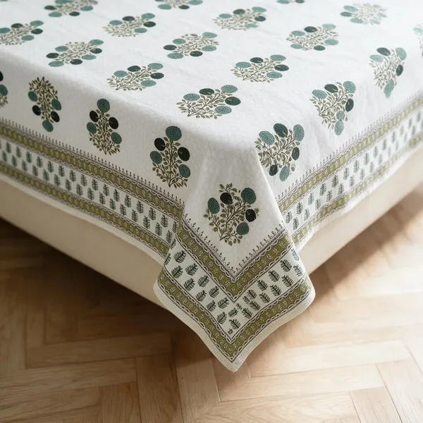 Pine_Green_And_White_Floral_Print_King_Size_Bedsheet
