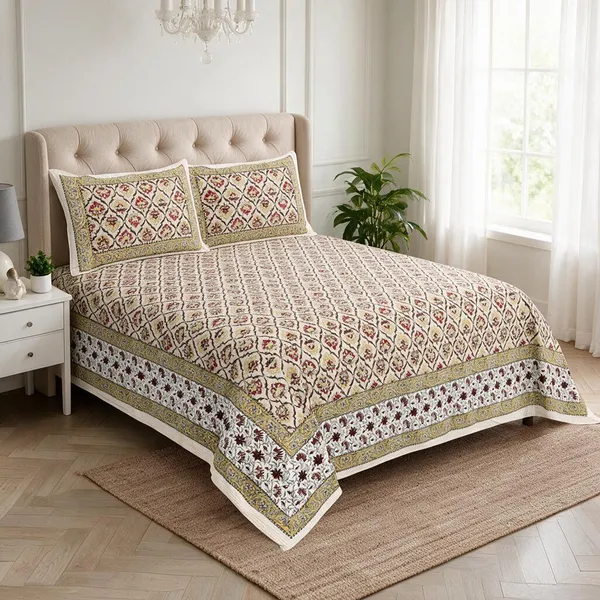 Brown_Printed_Geometric_Floral_King_Size_Bedsheet