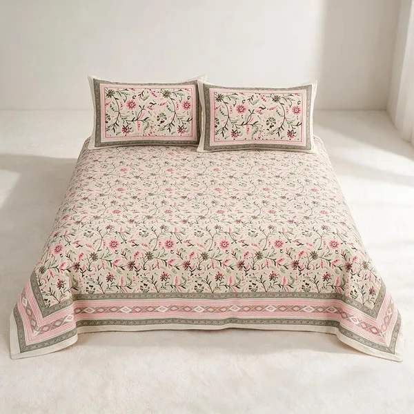 Pink_Floral_Print_King_Size_Bedsheet_Set
