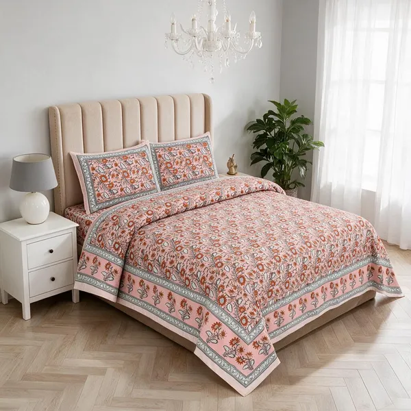Pink_Floral_Print_King_Size_Bedsheet_Set