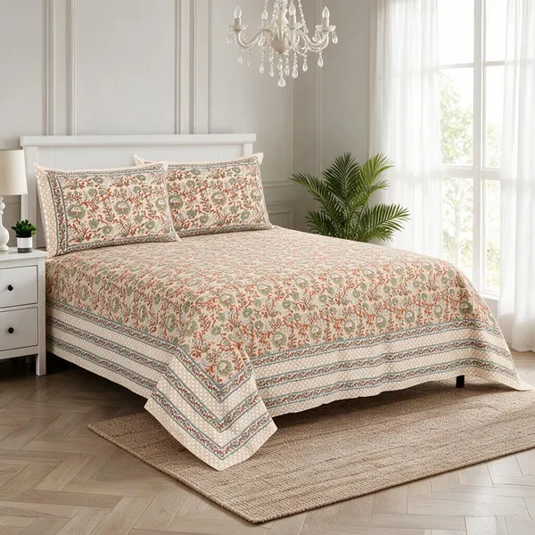 Brown_Fabric_Floral_Print_King_Size_Bedsheet_Set