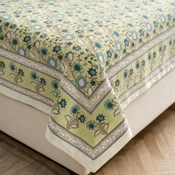 Olive_Green_Floral_Print_King_Size_Bedsheet