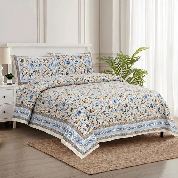 Powder_Blue_And_White_Fabric_Floral_Print_King_Size_Bedsheet