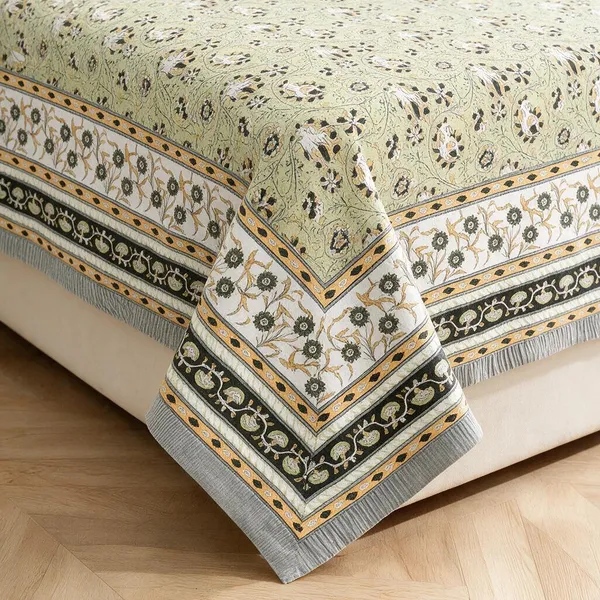 Green_And_White_Floral_Print_King_Size_Bedsheet