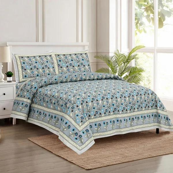 Blue_Floral_Print_King_Size_Bedsheet_Set