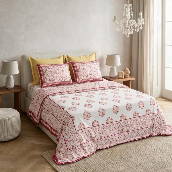 Pink_And_White_Floral_Print_King_Size_Bedsheet