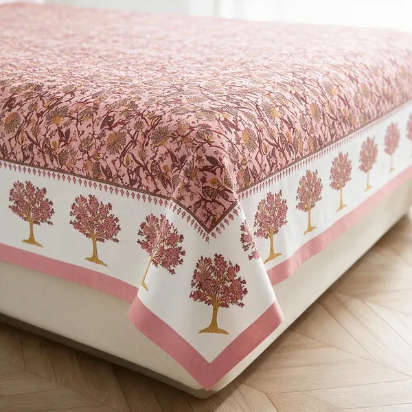 Terracotta_Floral_Printed_King_Size_Bedsheet