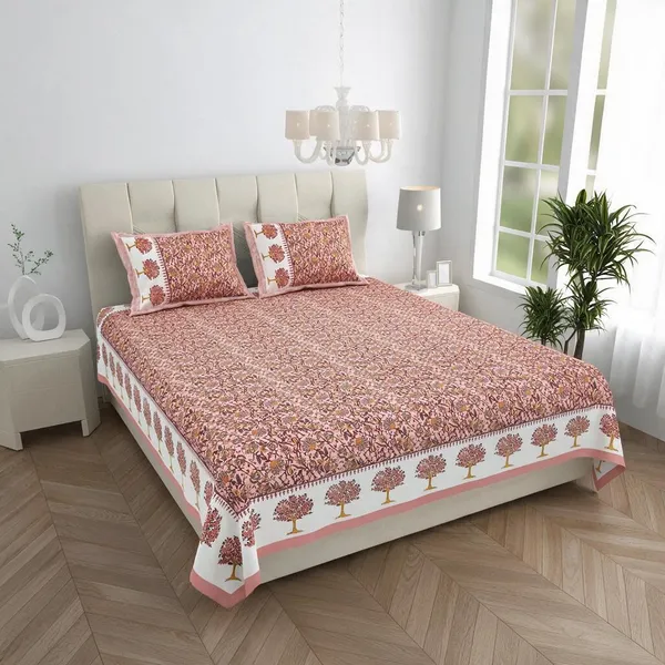 Terracotta_Floral_Printed_King_Size_Bedsheet