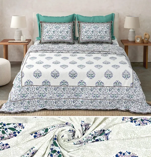 Grey_Cotton_Floral_Print_King_Size_Bedsheet