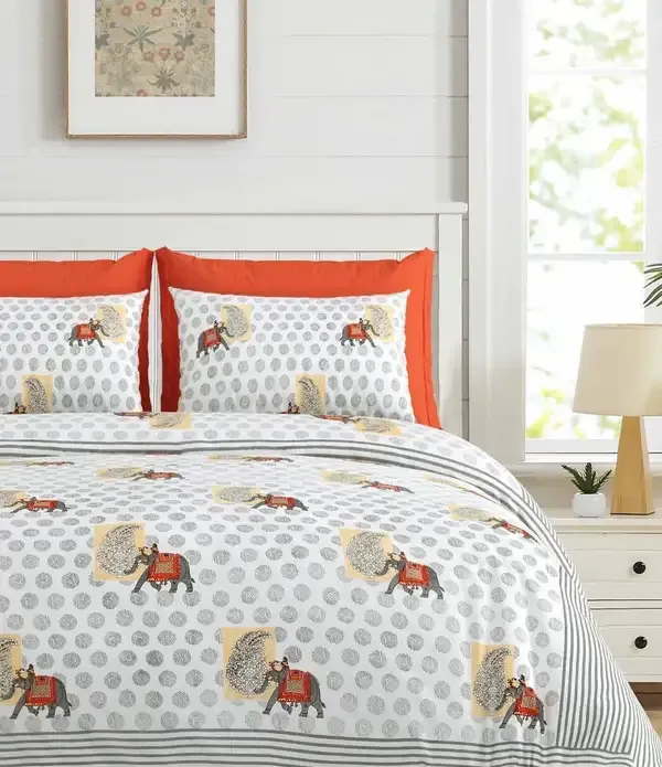 Rust_Orange_Printed_Elephant_King_Size_Bedsheet