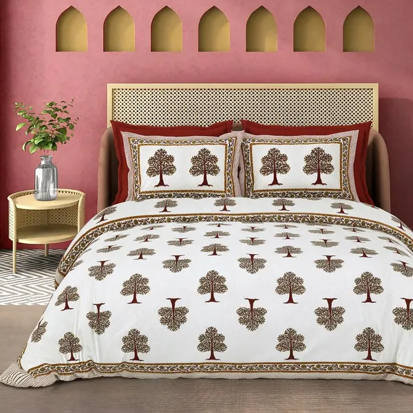 Maroon_Tree_Print_Pattern_King_Size_Bedsheet