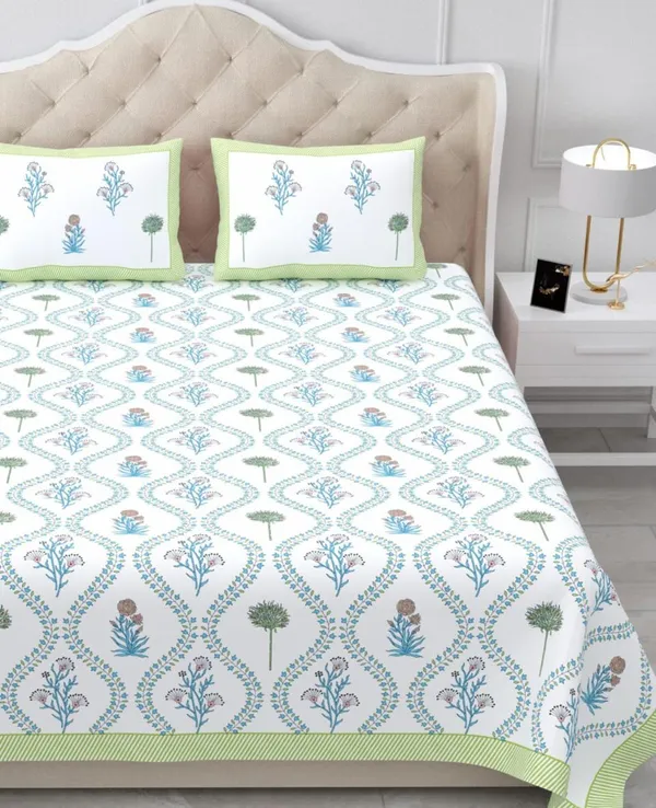 Mint_Green_Floral_Botanical_Print_King_Size_Bedsheet