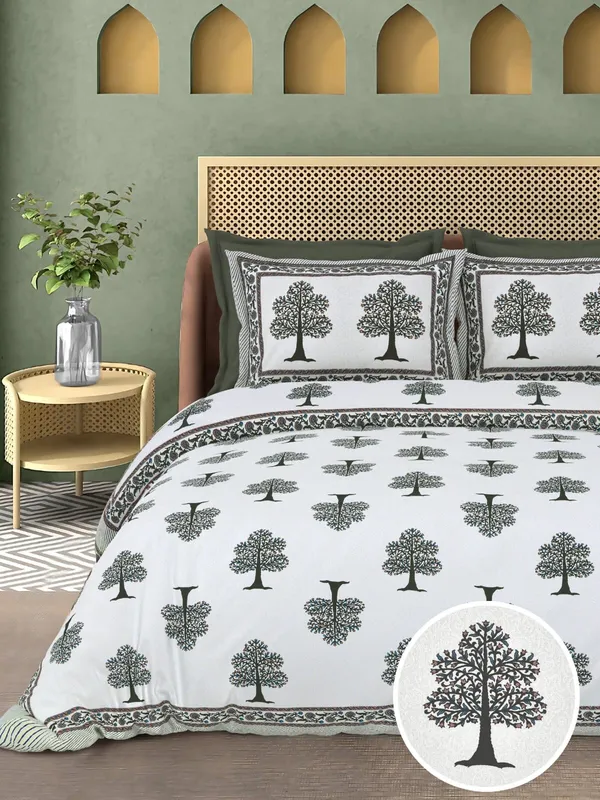 Moss_Green_Tree_Print_King_Size_Bedsheet_Set