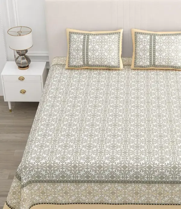 Taupe_Damask_Print_King_Size_Bedsheet