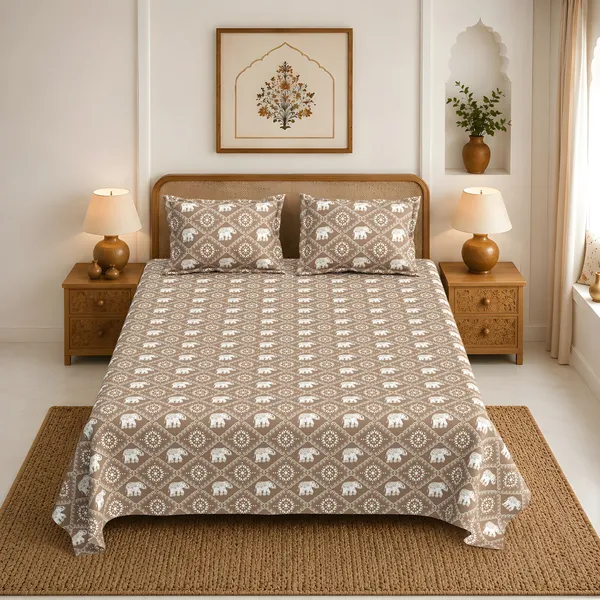 Brown_Printed_Elephant_Pattern_King_Size_Bedsheet