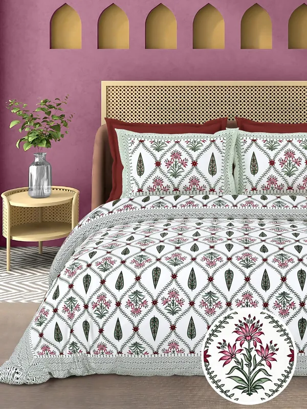 Sage_Green_Printed_Floral_Paisley_King_Size_Bedsheet