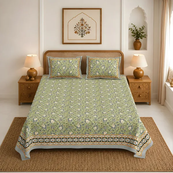 Green_Textile_Floral_Print_King_Size_Bedsheet