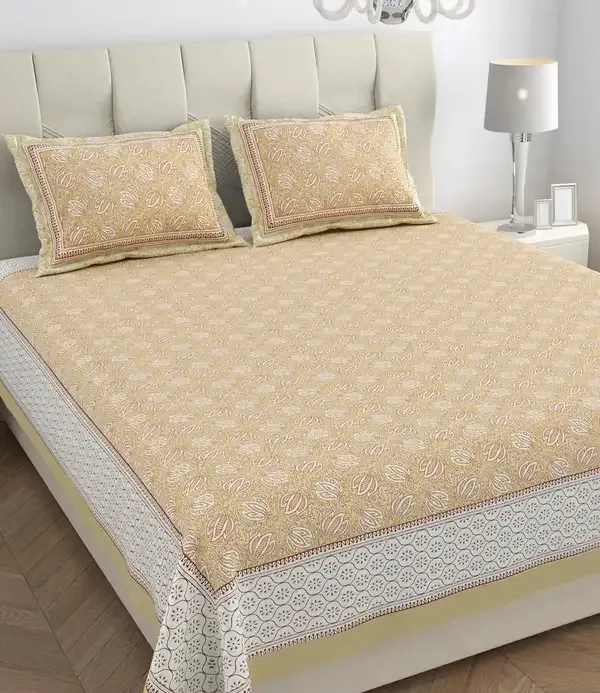 Cream_Textile_Floral_Print_King_Size_Bedsheet