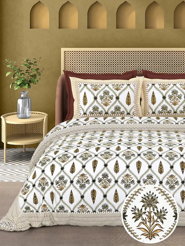 Mustard_Gold_Printed_Floral_King_Size_Bedsheet_Set