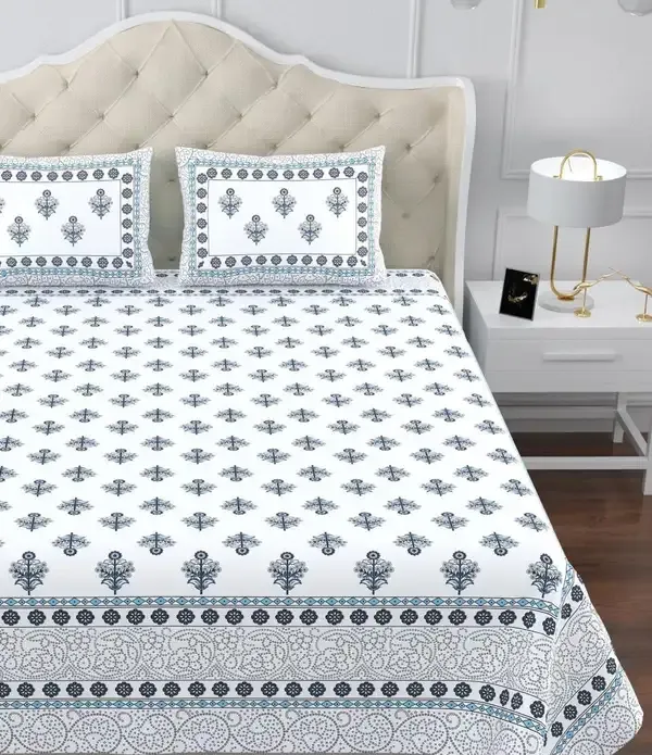 Navy_Blue_Traditional_Floral_Print_King_Size_Bedsheet