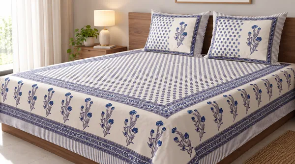 Pure_Cotton_King_Size_Bedsheet_with_2_Pillow_Covers_–_Navy_Blue_Jaipuri_Floral_-_Neel__Bagh_Thread_Count_140_GSM_200