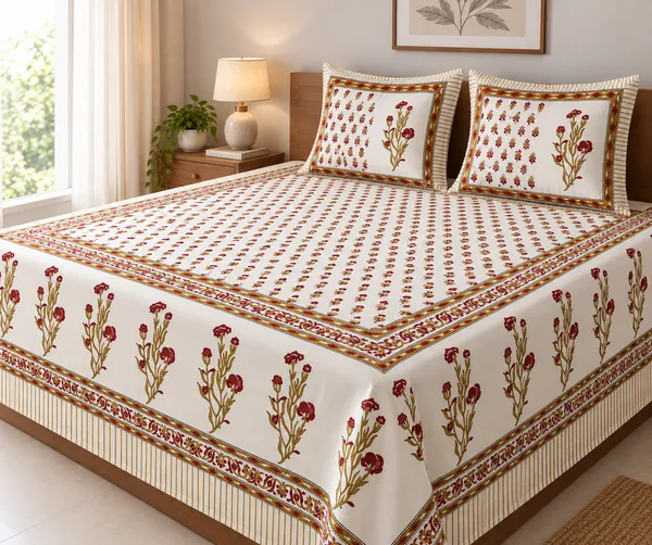 Pure_Cotton_King_Size_Bedsheet_with_2_Pillow_Covers_–_Maroon_Jaipuri_Floral_-_Neel_Bagh_Thread_Count_140_GSM_200